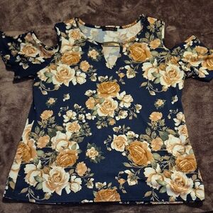 First Love Navy and Cream Floral Blouse
